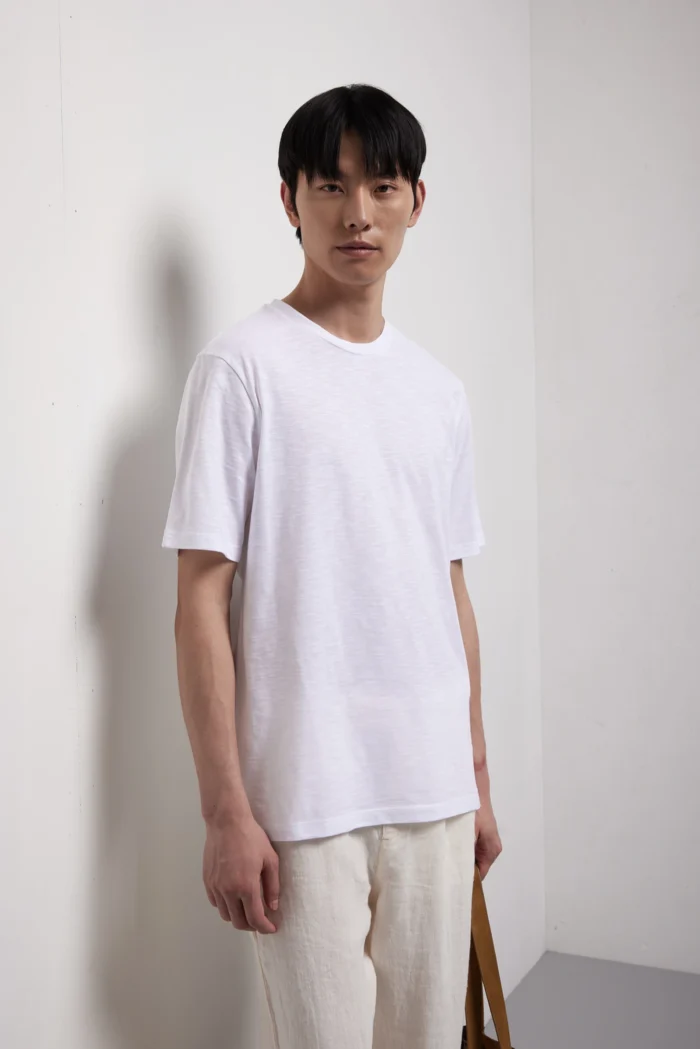 T-shirt manica corta in jersey di cotone fiammato