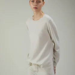 Maglia girocollo in lana e cashmere con spacchi laterali - Thumbnail Image 1