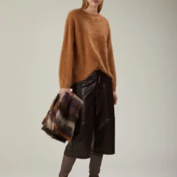 Maglia girocollo in cashmere effetto garzato - Thumbnail Image 1