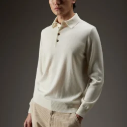 Polo con bottoni in cashmere - Thumbnail Image 1