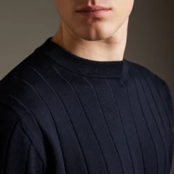 Maglia girocollo in lana a coste piatte - Thumbnail Image 2