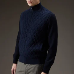 Gilet trapuntato in lana e cotone con zip - Thumbnail Image 2