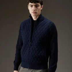 Gilet trapuntato in lana e cotone con zip - Thumbnail Image 1