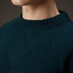 Maglia girocollo in lana con rombi - Thumbnail Image 2