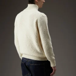 Maglia a collo alto con lavorazione a trecce e punto riso - Thumbnail Image 3